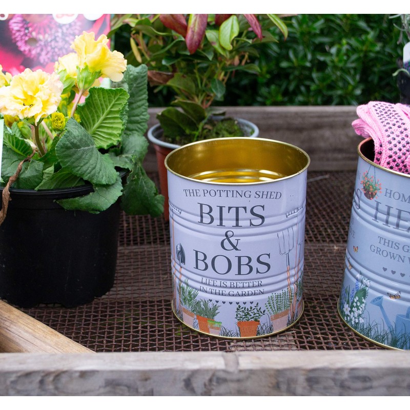 Set of 2 Potting Shed Round Metal Garden Storage Tin