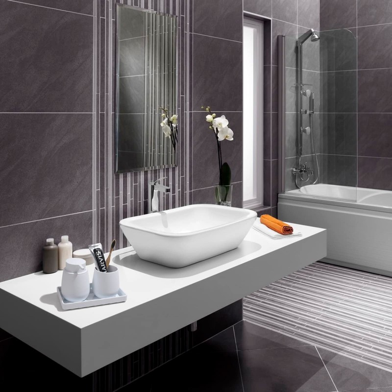 GAHEFY White Bathroom Accessories Set with Small Trash Can 3