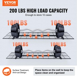 VEVOR 2-Pack Garage Shelving Wall Mounted, 1 x 4 ft Heavy Duty Garage Storage Shelves for Room Wall Shelf, 400 lbs Load Capacity Garage Storage Rack Floating Shelves with 4 Hooks