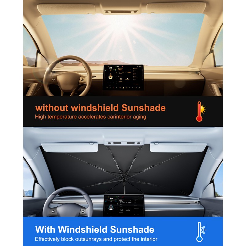 Cimesen Car Windshield Sun Shade - Foldable Retractable Sedan SUV