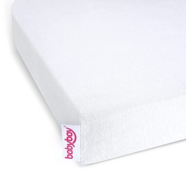 babybay Jersey Fitted Sheet Deluxe with Membrane Suitable for Extension Side Original, Maxi, Midi and Box Spring, White, 89 x 65 cm (Single Pack)