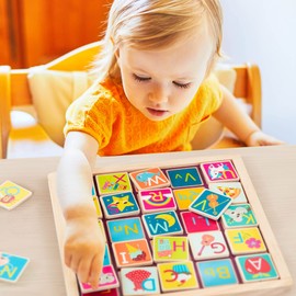 B. toys – Wooden Alphabet Puzzle – Double-Sided Puzzle & Chalkboard – 26 Magnetic Letter Pieces – 2-in-1 Puzzle for Kids – 3 Years + – Magnetic Alphabetic