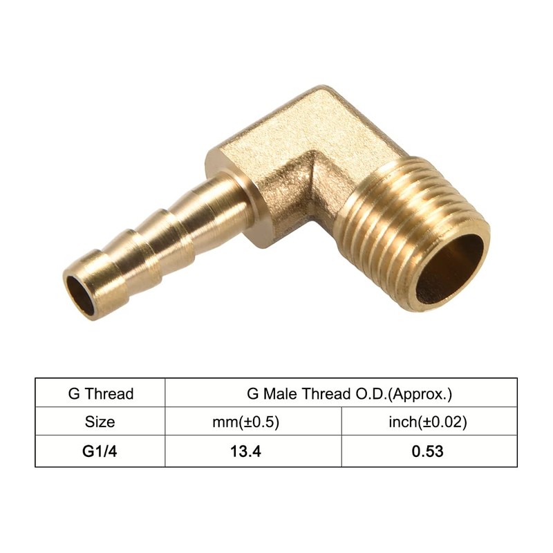 sourcing map Brass Barb Hose Fitting, 90 Degree Elbow 6mm