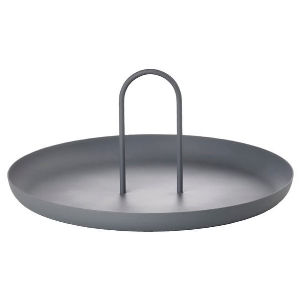 Zone Denmark Singles Serving Tray Matt Painted Metal Round Tray with Handle, 30 cm Diameter, Cool Grey