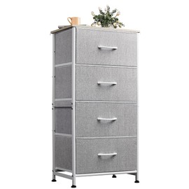 WLIVE 4 Drawers Dresser for Bedroom, Light Grey Fabric Clothes Storage Organizer Unit, Dresser for Hallway, Entryway, Closets, Sturdy Steel Frame, Wood Top
