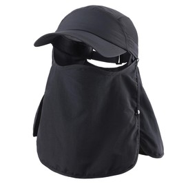 Magracy Men‘s UPF 50+ Sun Cap with Neck Protection & Face Mask UV Protection Fishing Cap Breathable Adjustable Outdoor Hat Black