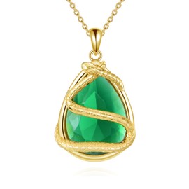 TIGER RIDER Gold Snake 925 Sterling Silver Necklace Teardrop Emerald zircon Pendant Jewelry Gift for Women Birthday Christmas