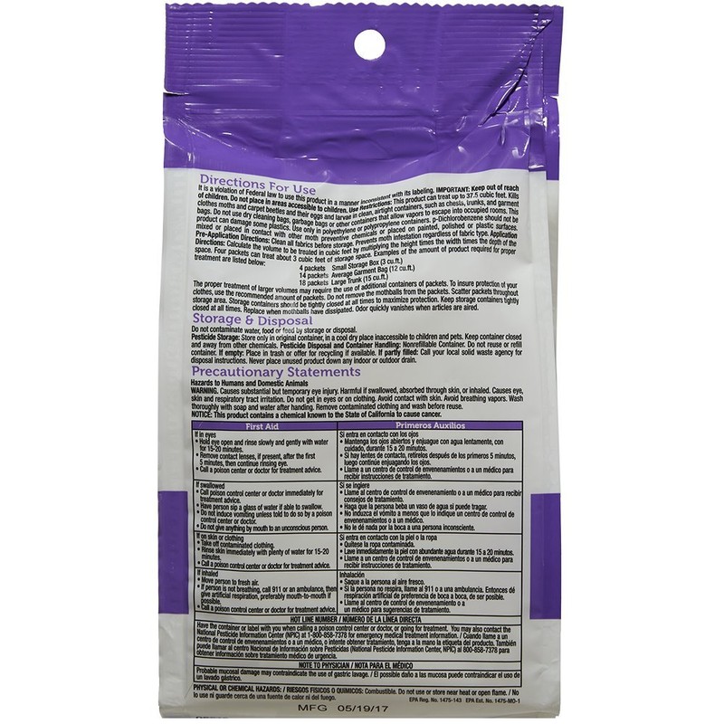 Enoz Lavender Scented Moth Ball Packets, Kills Clothes Moths, Carpet