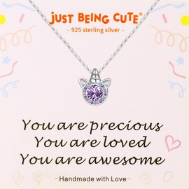 Just Being Cute Unicorn Birthstone Necklace for Women, 925 Sterling Silver Colorful Cubic Zirconia Pendant Birthstone Jewelry Unicorn Gifts for Women Girls Birthday Christmas-June