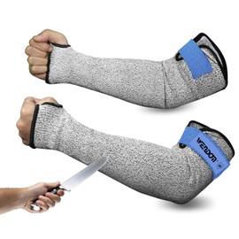 WENDOM Protective Sleeves for Arms with Thumb Holes,Arm protection Sleeves for Thin Skin,Cut Resistant Sleeves Adjustable for Gardening,Welding,Pet Grooming, Grey1pair, Large