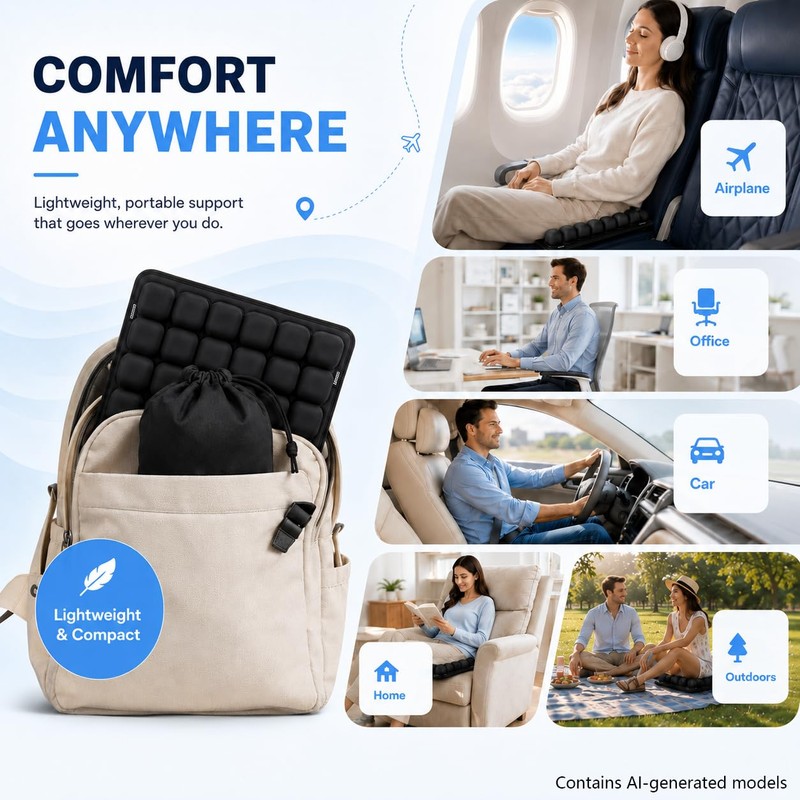Soudur Airplane Seat Cushion,Inflatable Seat Cushion with Built in Press