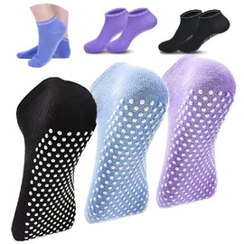 OnlyBee 3 Pairs Womens Ladies Non Slip Grip Yoga Socks Anti-slip Gripper Pilates Ankle Sock Size 4-8 for Barre Fitness Dance Home Workout