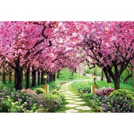 Xiaoterna 5x3ft Spring Garden Backdrop Cherry Blossoms Pink Flower Trees Nature Scenery Photography Background Flowers Blooming Backdrop Party Decorations Kids Adults Portrait Photo Props