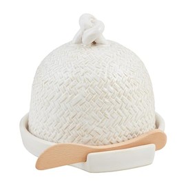 Mud Pie Cheese Ball Cloche Set, dish 5" x 5 3/4" dia | spreader 5 1/2", WHITE