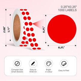 1/4 Inch Circle Sticker Labels,0.25 Inch Round Adhesive Color-Code Dot Stickers,1000 Stickers Dot Label Stickers for Office and Marking (Red)
