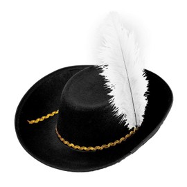 W WIDMANN MILANO Party Fashion 34151 Musketeer Hat with Feather, Black, Felt, Headpiece, Theme Party, Carnival
