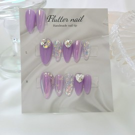 Purple Twinkle Butterfly Handmade Nail Tips✨ - Long Square / 퍼플 트윙클나비 수제네일팁✨ - 롱스퀘어