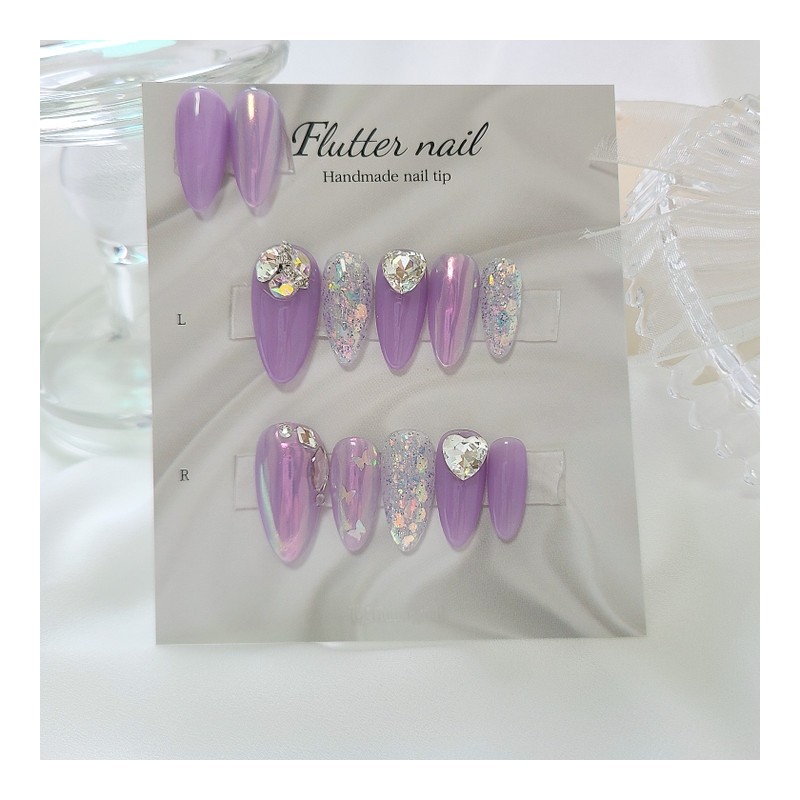 Purple Twinkle Butterfly Handmade Nail Tips✨ - Long Square /