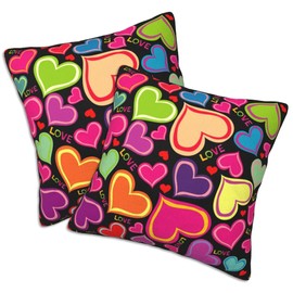 FOISIIAEA Throw Pillow Covers Set of 2 18x18 in Colorful Hearts Decorative Pillow Cases Cushion Cover for Living Room Bedroom Sofa
