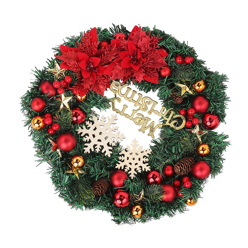 Christmas Wreath Snow Pine Cone Xmas Ball Wreath for Indoor