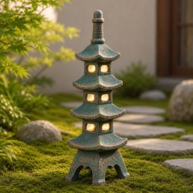 Nacome Solar Pagoda Garden Statues: 15.7 inches Multi-Layer Outdoor Weatherproof Resin Zen Decor for Landscape Balcony Patio Porch Yard Ornament(Bronze)