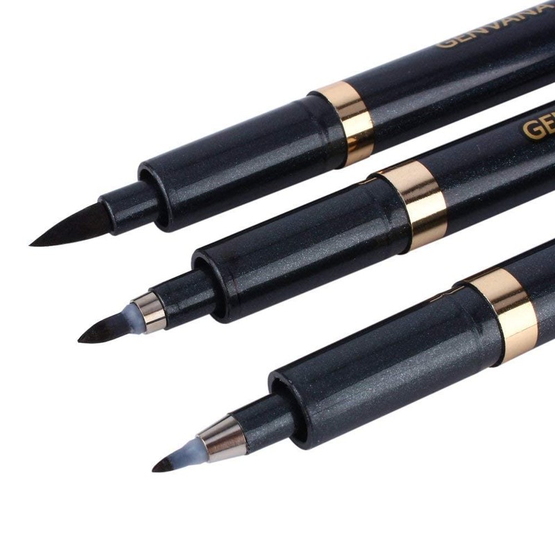 Walfront Kaligraphy/Manga Pen Set, 3 Pieces Kanji Pen Chinese, Manga