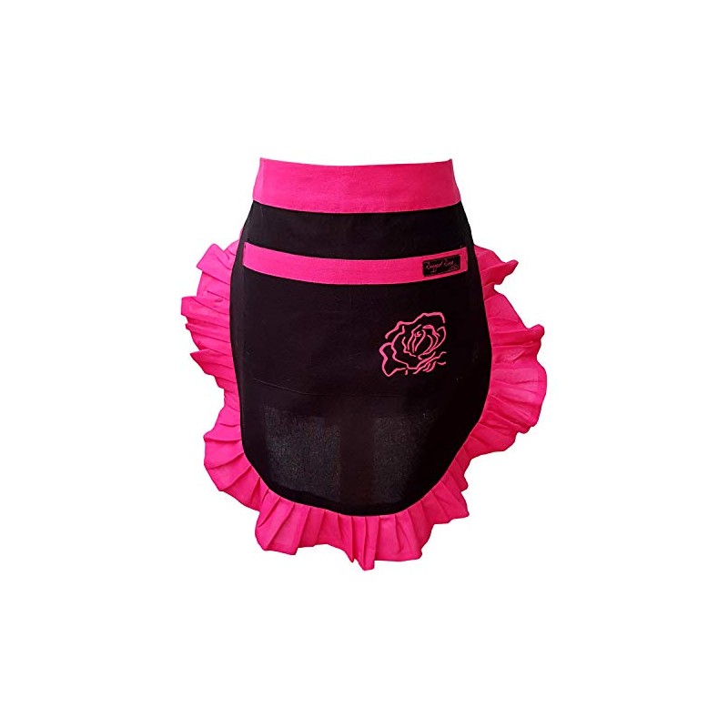 Ragged Rose Frilly Half Apron, cotton, Black and Pink, one
