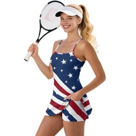 Xpyeesfuen Patriotic Independence Day American Flag Tennis Dress for Women Star Athletic Dresses Tennis Club Golf Active Casual Dress 2025 Covering Side Breasts Fits Summer