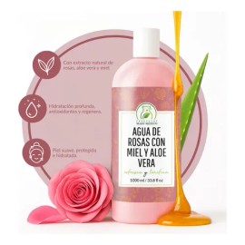 Agua De Rosas, Miel Orgánica & Aloe Vera Tónico Facial 1 L