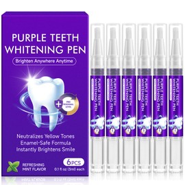 Teeth Whitening Pen 6 Packs, Purple Teeth Whitening Pen for Teeth Whitening, Hydroxyapatite for Stain Removal, Color Correcting Whiter Gel Pen for Sensitive Teeth, Support Oral Hygiene