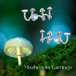 DAYLINLOVE Mushroom Earrings 925 Sterling Silver Mushroom Moonstone Stud Earrings Plant Nature Jewellery Gifts for Women Girls Mushroom Lover