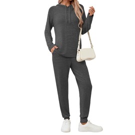 Famulily Ladies Tracksuit Sets Winter Going Out Pullover Tops & Casual Elastic Jogger Pants with Pockets Carbon Black M