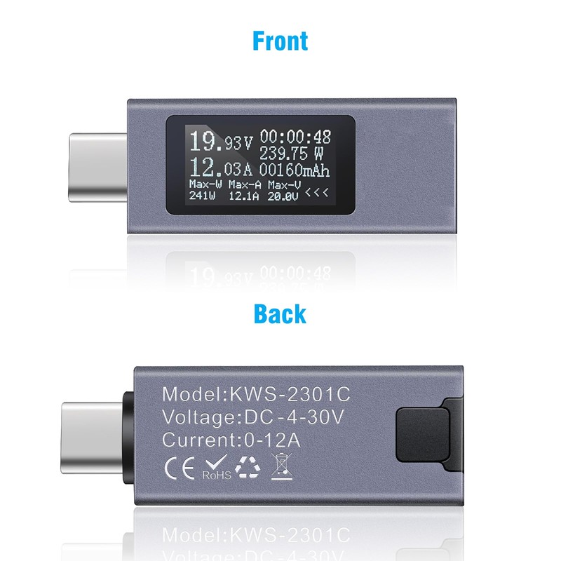ARCELI 240W USB Tester, USB C Meter, 12A USB Current