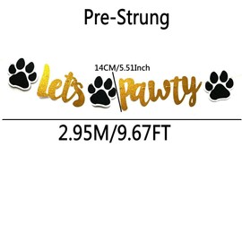 Let’s Pawty Banner Sign Dog Birthday Party SuppliesPuppy Dog Paw Birthday Decorations Backdrop, Gold Let’s Pawty Decor Pennants Banner Kit for Pet Dog Single Sided Pre-Strung