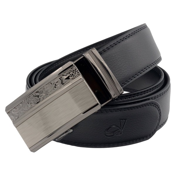 QHA Mens Automatic Leather Belt Buckle Ratchet Waist Q5088-Black-30-34"