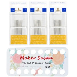 DMC Size 24 (3 Pack) Cross Stitch Needles Kit, Large Eye Blunt End Needles with Maker Susan Thread Holder Organizer Card (Total 18 Needles, 1 Organizer Card)