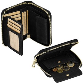 Simaru Women's Cork Wallet, Vegan & RFID Secure Wallet with Zip, Mini Wallet for Notes, Cards & Coins, black, Elegant
