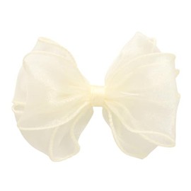 HAIRBOWS Girls' Organza with Trimmed Edge Bow with a Knot Wrap Center on a Clip, Hair Clip for Girls,Teens, and Women, 4 Inch Bow, Ivory