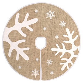 HOHOTIME Christmas Tree Skirt, 30 Inch Burlap Tree Skirt with White Snowflake Printed, for Holiday Party Xmas Tree Decoration