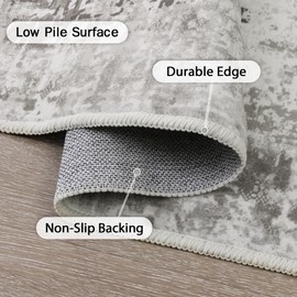 BEIMO Washable Living Room Rug, Abstract Design Rug, Bedroom, Short Pile, Large Rug, Non-Slip, Soft, for Bathroom, Dining Room, Hallway, Grey, 60 x 90 cm