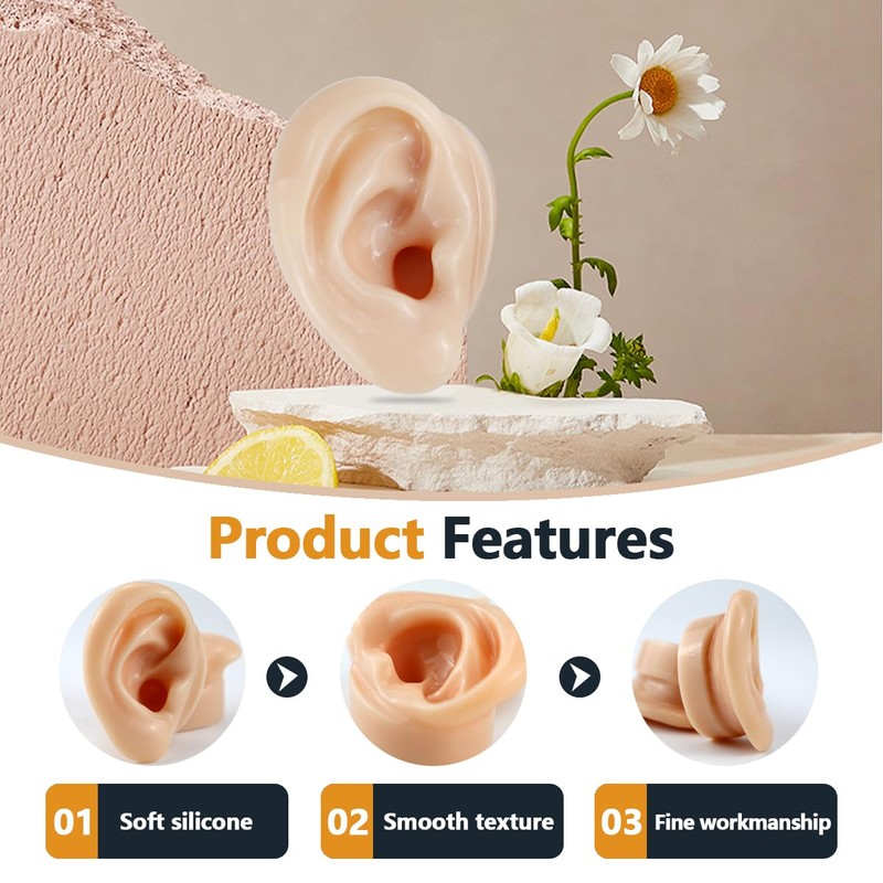 2 Pcs Silicone Ear Model, Fake Ear Models Left and