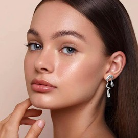 Silver Women Studs Earrings - 14K Gold Plated Personality Big Irregular Studs Earring, Stainless Steel Hypoallergenic Trendy Ear Rings, Christmas Valentine's Day Birthday Jewelry Gift for Mother