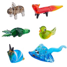 Hobbspring 6 Stück Mundgeblasene Glasfiguren Miniatur Tier Glasdekor Buntes Glas Fuchs Krokodil Mantarochen Schnecke Nilpferd Vogel Schaudekorationen Für Zuhause Sammlerstücke Geschenke