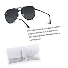 ANDWOOD Oversized Aviator Sunglasses for Women Men Big Large Rimless Metal Frame with Spring Hinges Sun glasses Black Mirrored Blue Shades