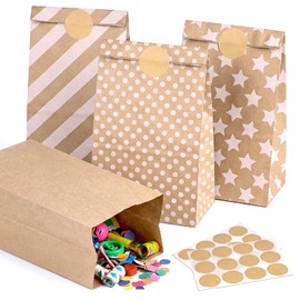 VGOODALL 24 Pack Brown Kraft Paper Bags with Stickers, 4 Designs