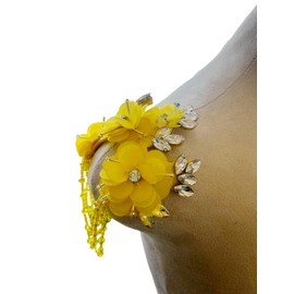 3D Three-Dimensional Flower Rhinestone Applique Sewing Shining Beads Stones Trim Crystal Fringe Patches for Dress Clothes Accessories 5.5X6.2inches (Yellow,B)