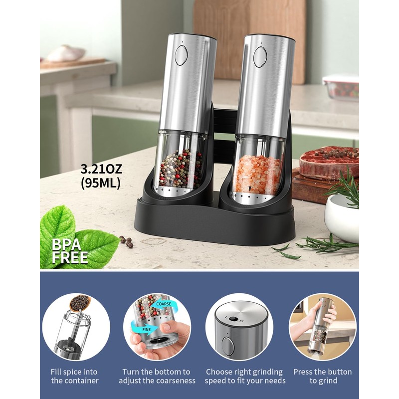 CIRCLE JOY 2-Speed Electric Salt and Pepper Grinder Set Rechargeable