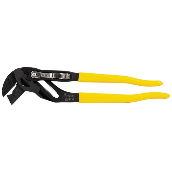 Klein Tools D53010 Plier Wrench, High Leverage Multi-Use Pump Plier with Adjustable and Reversible Double-Sided Jaw, Smooth and Knurled Teeth, 10-Inch