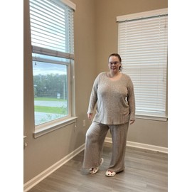 TIYOMI Ladies Plus Size Khaki 4X Sweater Outfits Long Sleeve Pullover Knitting Suits Winter Sweatersuits Casual 2 Piece Lounge Sets 4XL 24W 26W