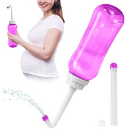Botella Peri para cuidado posparto, bidé portátil de 500ml con 2 boquillas de limpieza reemplazables, MomWasher para recuperación perineal y limpieza después del nacimiento, regalo de ducha con bolsa de viaje(Rosa)